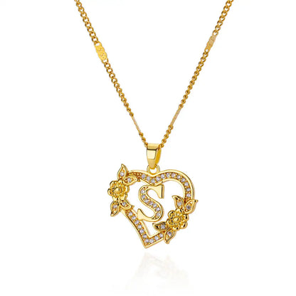 Heart Initial Letter Necklaces For Women Gold