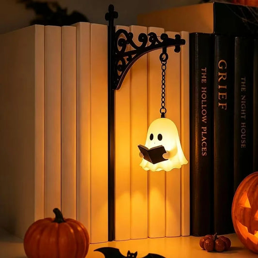 Vintage Halloween Library Lantern Lamp, Mini Bookshelf Hanging Decor Light, Retro Bookish Lantern Ornament, Unique Halloween Gif