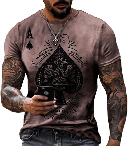 3D Poker Shirt Men Funny Graphic Tee Vintage Short Sleeve Tshirt Casual Summer Workout Tops 2026 Fashion Streetwear Clothes