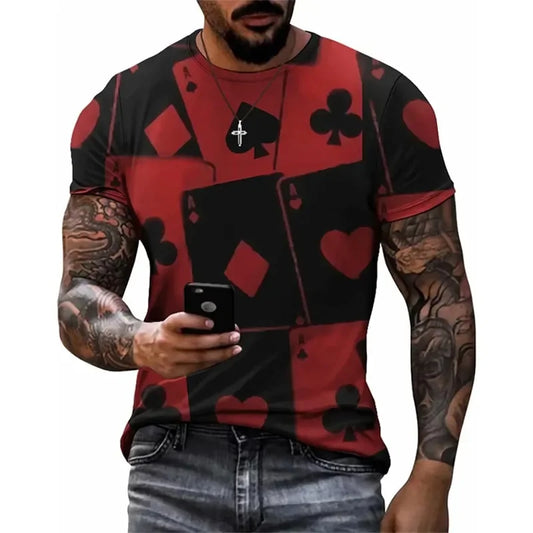 3D Poker Shirt Men Funny Graphic Tee Vintage Short Sleeve Tshirt Casual Summer Workout Tops 2026 Fashion Streetwear Clothes