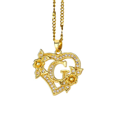Heart Initial Letter Necklaces For Women Gold