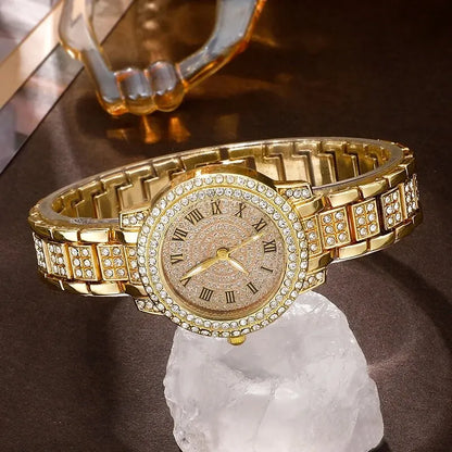Golden Watch & Ring & Necklace Earrings Rhinestone Fashion