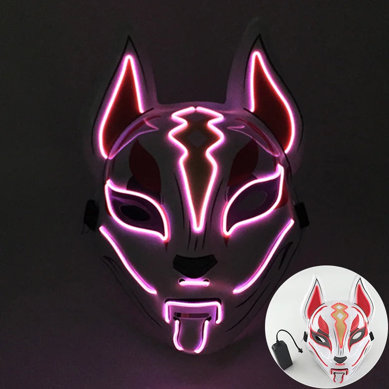 Cool Neon Light up Fox Mask Men Halloween Luminous Disguise Masks Glow in the Dark Cosplay Costume Trick or Treat Decoration
