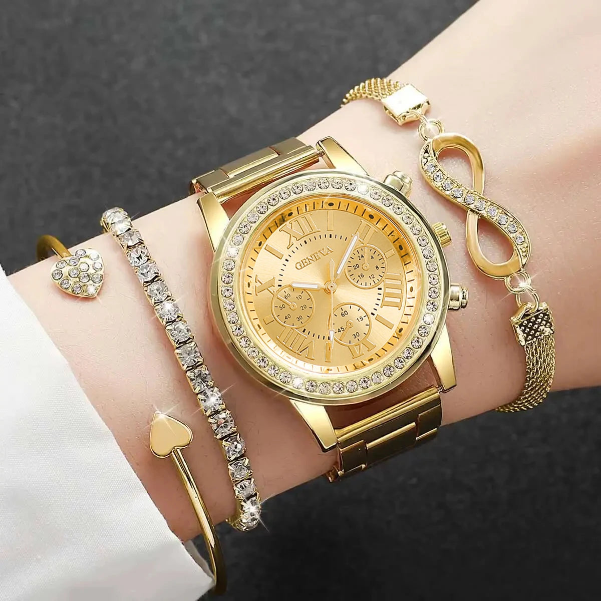 4PCS/Set Fashion Rhinestone Women Luxury Steel Band