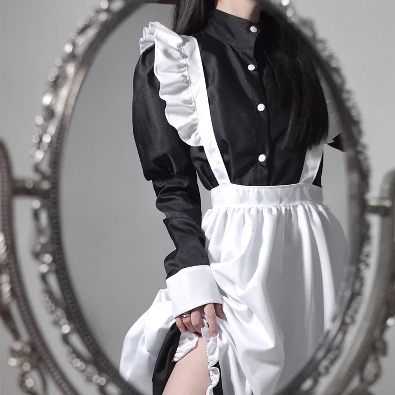 Japanese Style Maid Outfit Black & White Long Dress