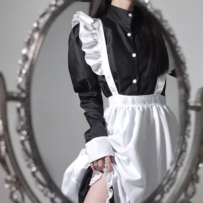 Japanese Style Maid Outfit Black & White Long Dress