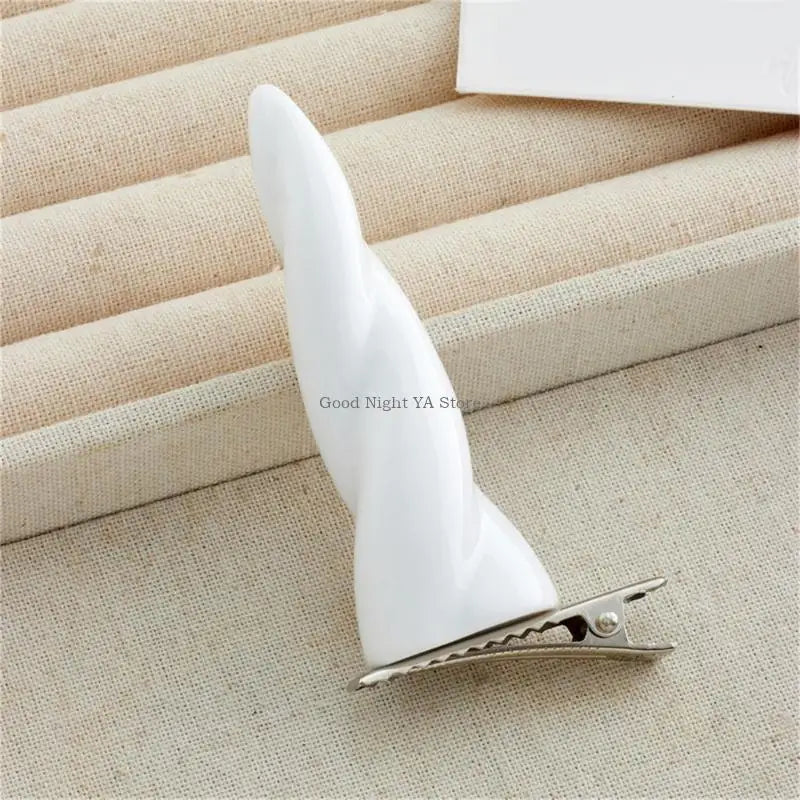 White Hair Clip Horn Anime Animal for Halloween Hair Clip for Lady Girl