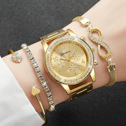 4PCS/Set Fashion Rhinestone Women Luxury Steel Band
