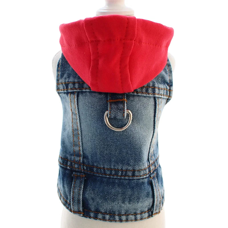 Cool Dog Jean Jacket Vest with D-Ring Hoodies for Small Medium Dogs