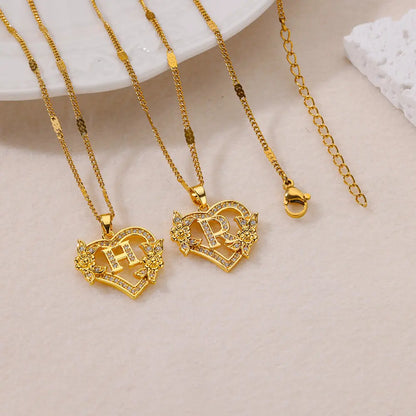 Heart Initial Letter Necklaces For Women Gold