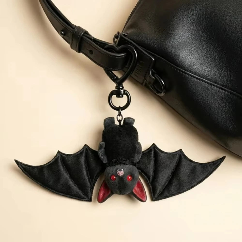Jardme Plush Black Bat Keychain for Backpack Bag Handbag Purse Car Keys Transformable Gothic Bat Key Ring Halloween Gift