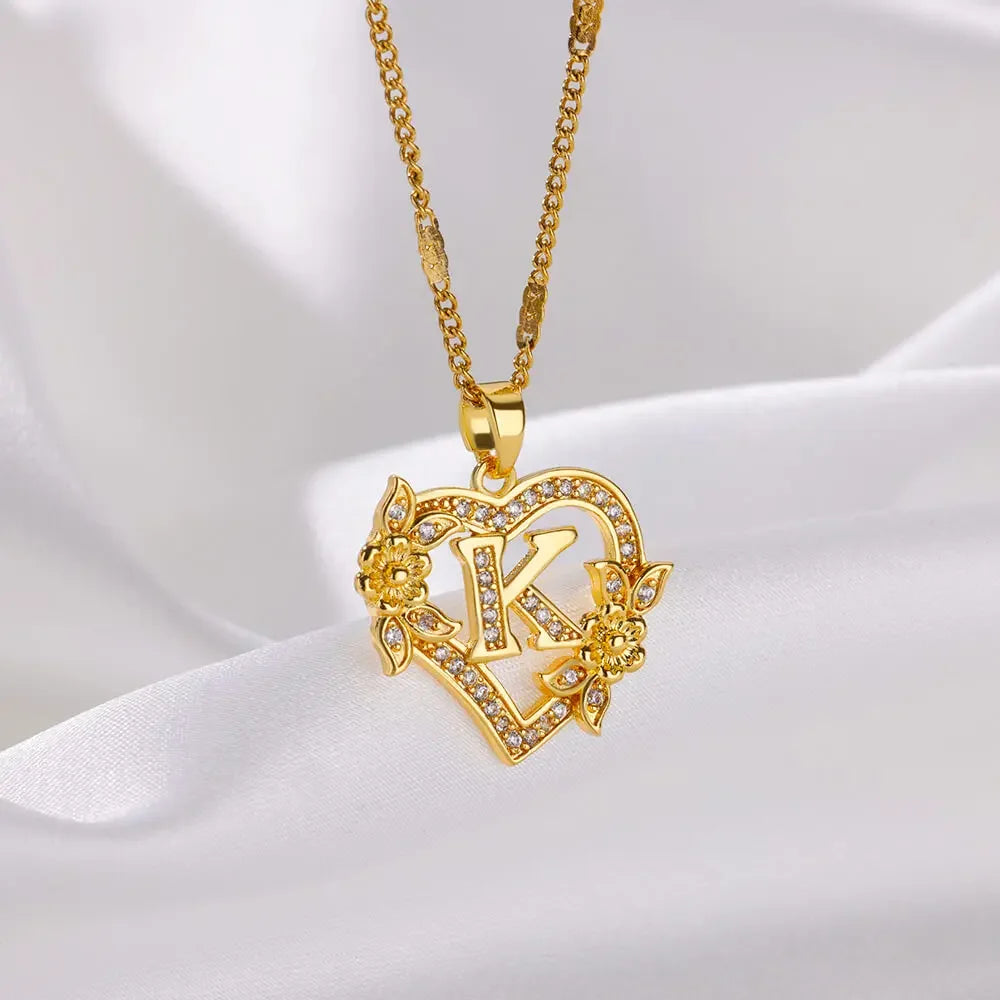 Heart Initial Letter Necklaces For Women Gold