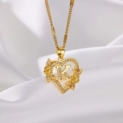 Heart Initial Letter Necklaces For Women Gold