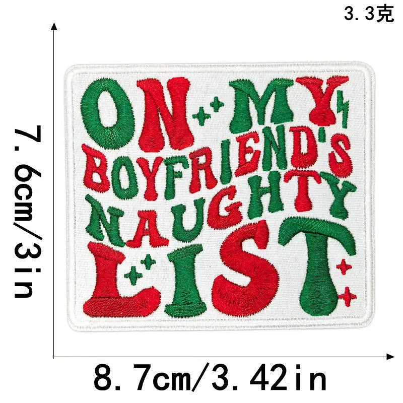 1PC Christmas Patches Iron on Patches For Clothing Chenille Embroidered Patch DIY Applique Patches With Gold Edge Patch