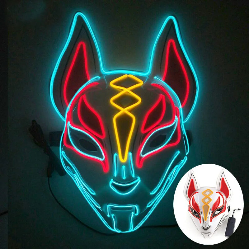 Cool Neon Light up Fox Mask Men Halloween Luminous Disguise Masks Glow in the Dark Cosplay Costume Trick or Treat Decoration