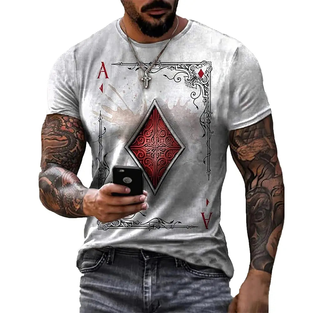 3D Poker Shirt Men Funny Graphic Tee Vintage Short Sleeve Tshirt Casual Summer Workout Tops 2026 Fashion Streetwear Clothes