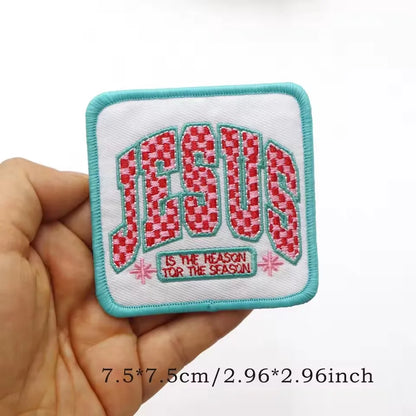 1PC Christmas Patches Iron on Patches For Clothing Chenille Embroidered Patch DIY Applique Patches With Gold Edge Patch