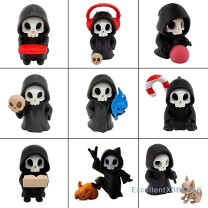 Gothic Grim Reaper Figurines, Cute Skeleton Desk Decor, Skeleton Statue, Spooky Small Halloween Ornament, Halloween Gift