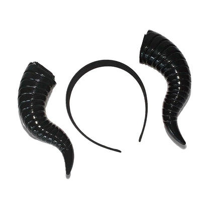 Black Queen Demon Horns Headpiece Cosplay Animal Antelope Cow Devil Headwear Halloween Carnival Party Costumes Props Gifts