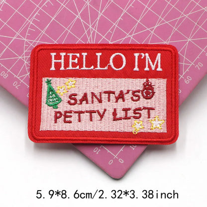 1PC Christmas Patches Iron on Patches For Clothing Chenille Embroidered Patch DIY Applique Patches With Gold Edge Patch