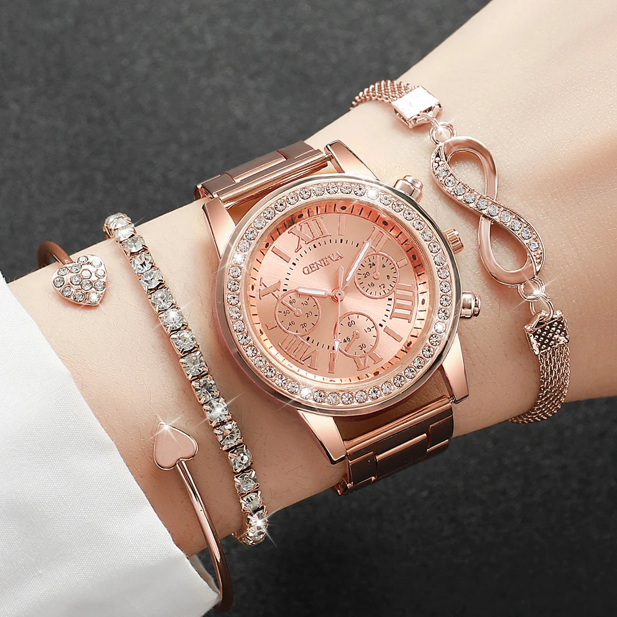 4PCS/Set Fashion Rhinestone Women Luxury Steel Band