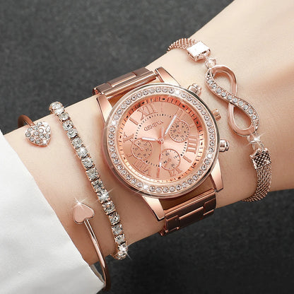 4PCS/Set Fashion Rhinestone Women Luxury Steel Band