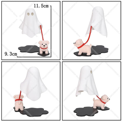 Cute Ghost LED Night Light with Dog Figure - Spooky Desk Lamp, Halloween Decor, Warm Light for Bedroom