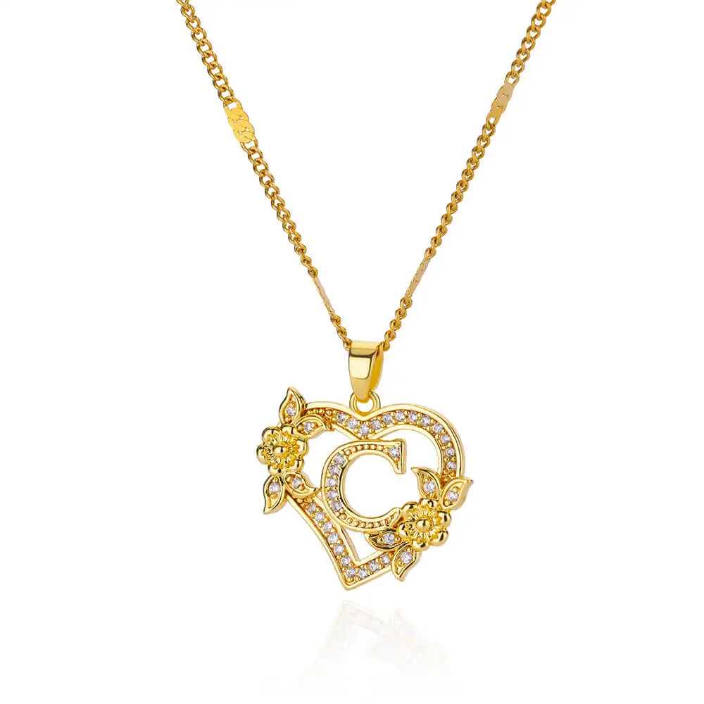 Heart Initial Letter Necklaces For Women Gold