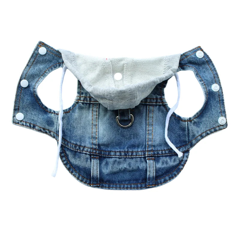 Cool Dog Jean Jacket Vest with D-Ring Hoodies for Small Medium Dogs