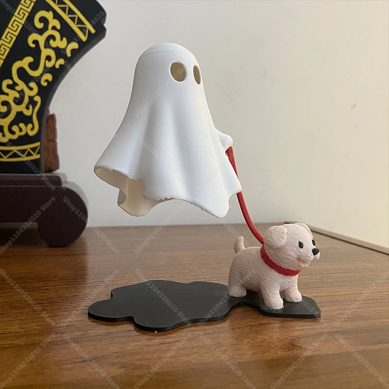 Cute Ghost LED Night Light with Dog Figure - Spooky Desk Lamp, Halloween Decor, Warm Light for Bedroom