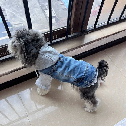 Cool Dog Jean Jacket Vest with D-Ring Hoodies for Small Medium Dogs