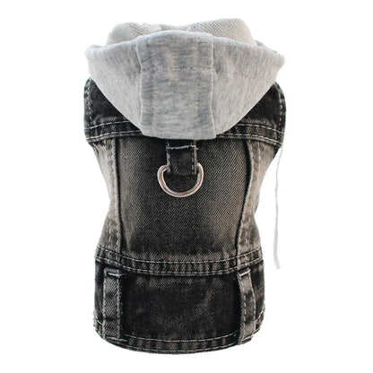 Cool Dog Jean Jacket Vest with D-Ring Hoodies for Small Medium Dogs