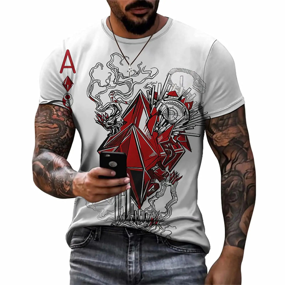 3D Poker Shirt Men Funny Graphic Tee Vintage Short Sleeve Tshirt Casual Summer Workout Tops 2026 Fashion Streetwear Clothes