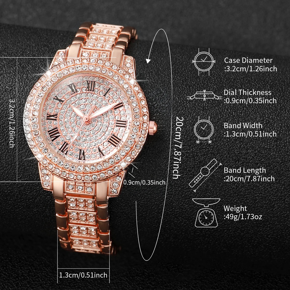 6PCS/Set Women's Watch Fashion Full Diamond Steel Band Quartz Watches