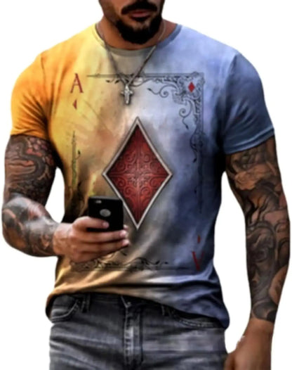 3D Poker Shirt Men Funny Graphic Tee Vintage Short Sleeve Tshirt Casual Summer Workout Tops 2026 Fashion Streetwear Clothes