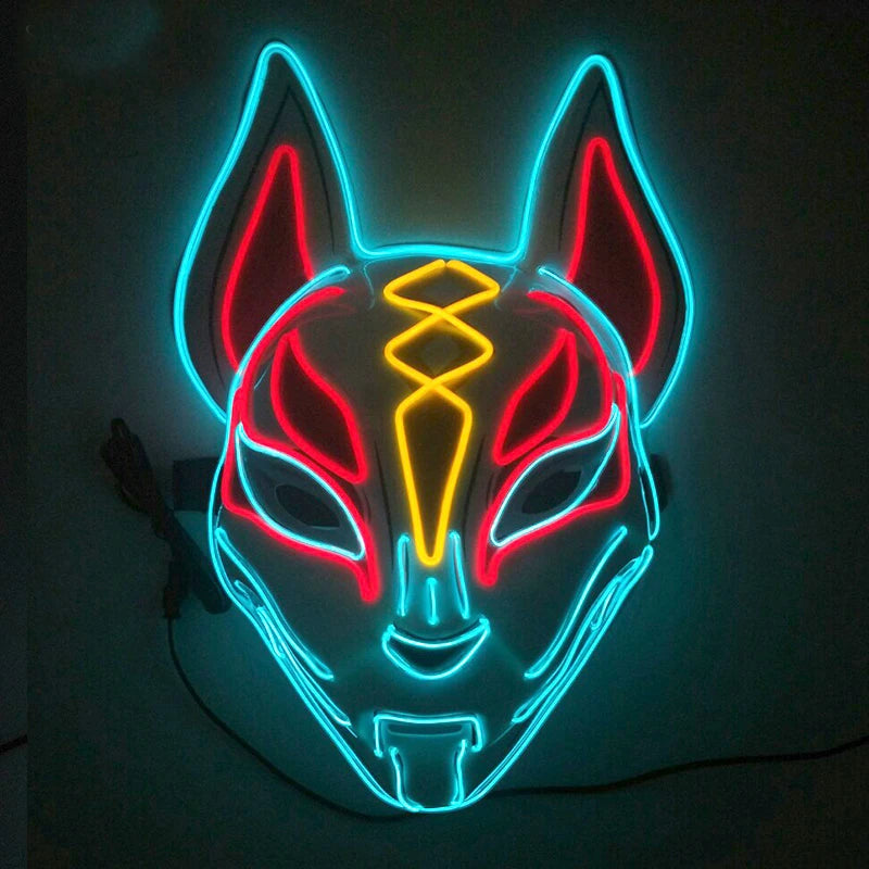 Cool Neon Light up Fox Mask Men Halloween Luminous Disguise Masks Glow in the Dark Cosplay Costume Trick or Treat Decoration