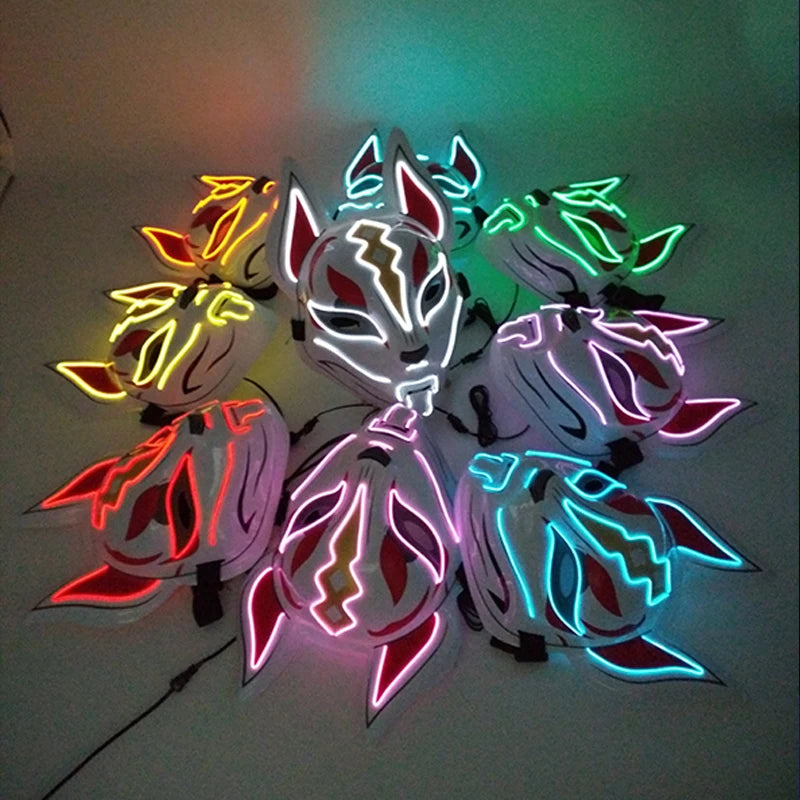 Cool Neon Light up Fox Mask Men Halloween Luminous Disguise Masks Glow in the Dark Cosplay Costume Trick or Treat Decoration