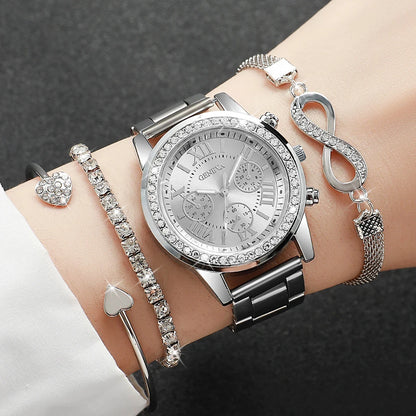 4PCS/Set Fashion Rhinestone Women Luxury Steel Band