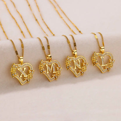 Heart Initial Letter Necklaces For Women Gold