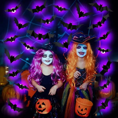 12/24pcs Halloween New Night Light Bat PET Stereoscopic Bat Festival Party Decoration LED Night Light Wall Decal