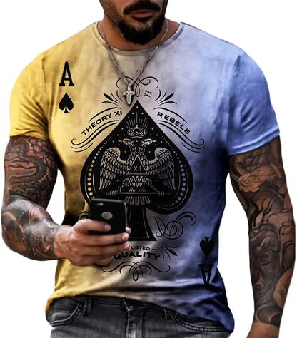3D Poker Shirt Men Funny Graphic Tee Vintage Short Sleeve Tshirt Casual Summer Workout Tops 2026 Fashion Streetwear Clothes