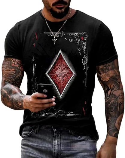 3D Poker Shirt Men Funny Graphic Tee Vintage Short Sleeve Tshirt Casual Summer Workout Tops 2026 Fashion Streetwear Clothes