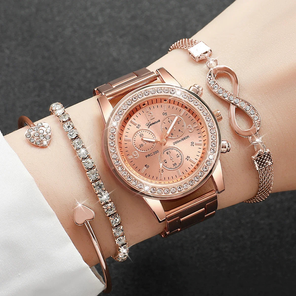 4PCS/Set Fashion Rhinestone Women Luxury Steel Band