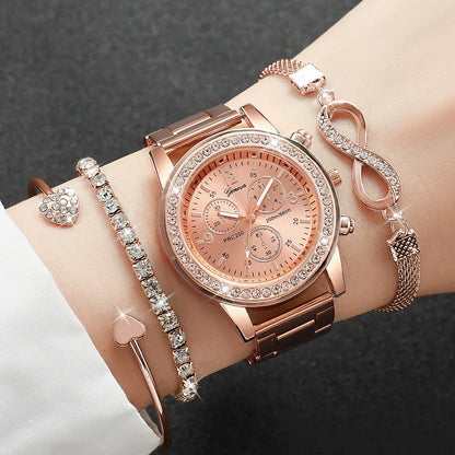 4PCS/Set Fashion Rhinestone Women Luxury Steel Band