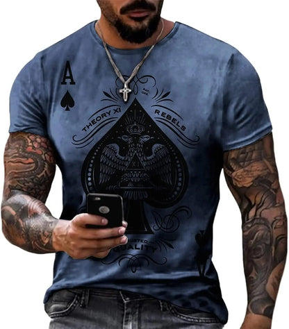 3D Poker Shirt Men Funny Graphic Tee Vintage Short Sleeve Tshirt Casual Summer Workout Tops 2026 Fashion Streetwear Clothes