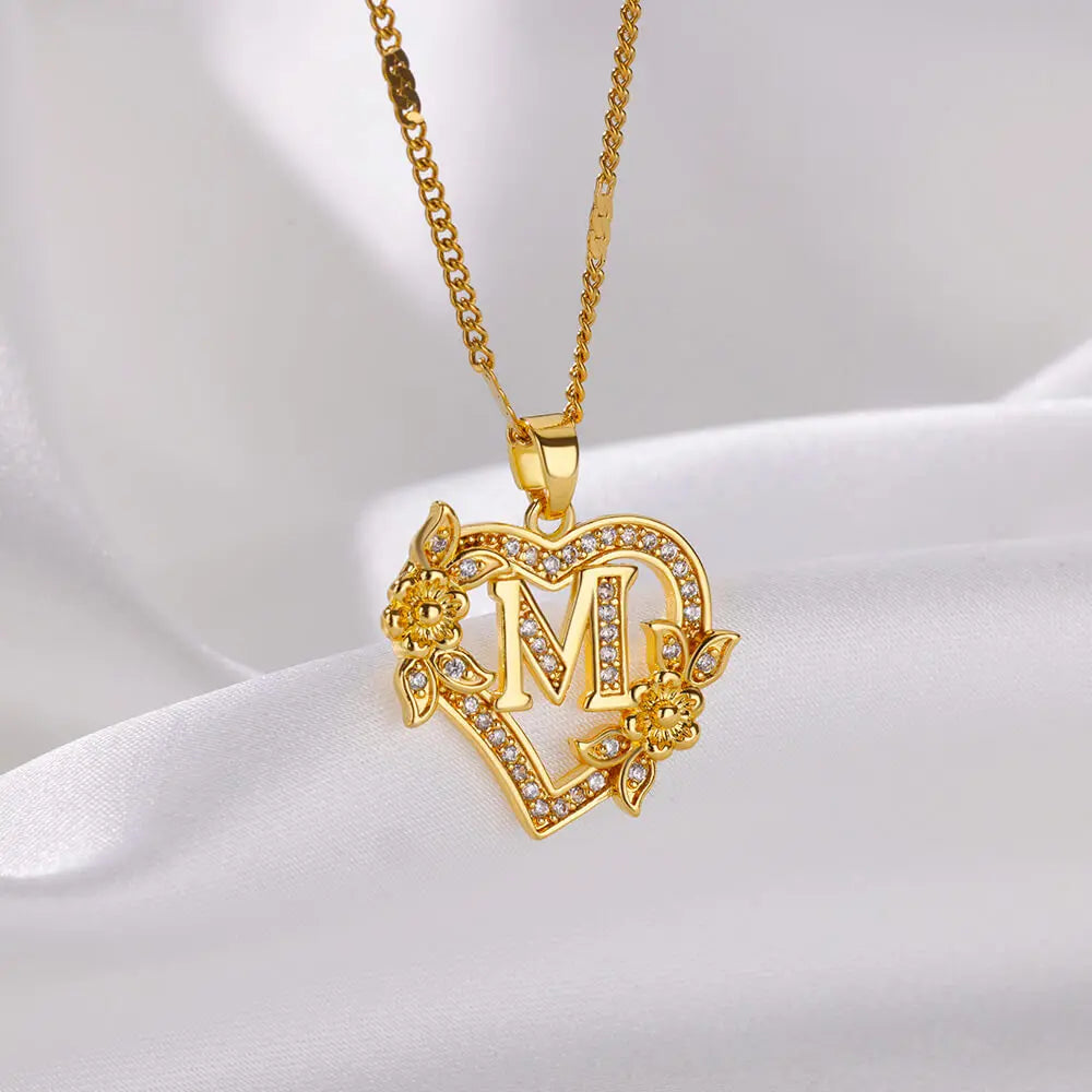 Heart Initial Letter Necklaces For Women Gold