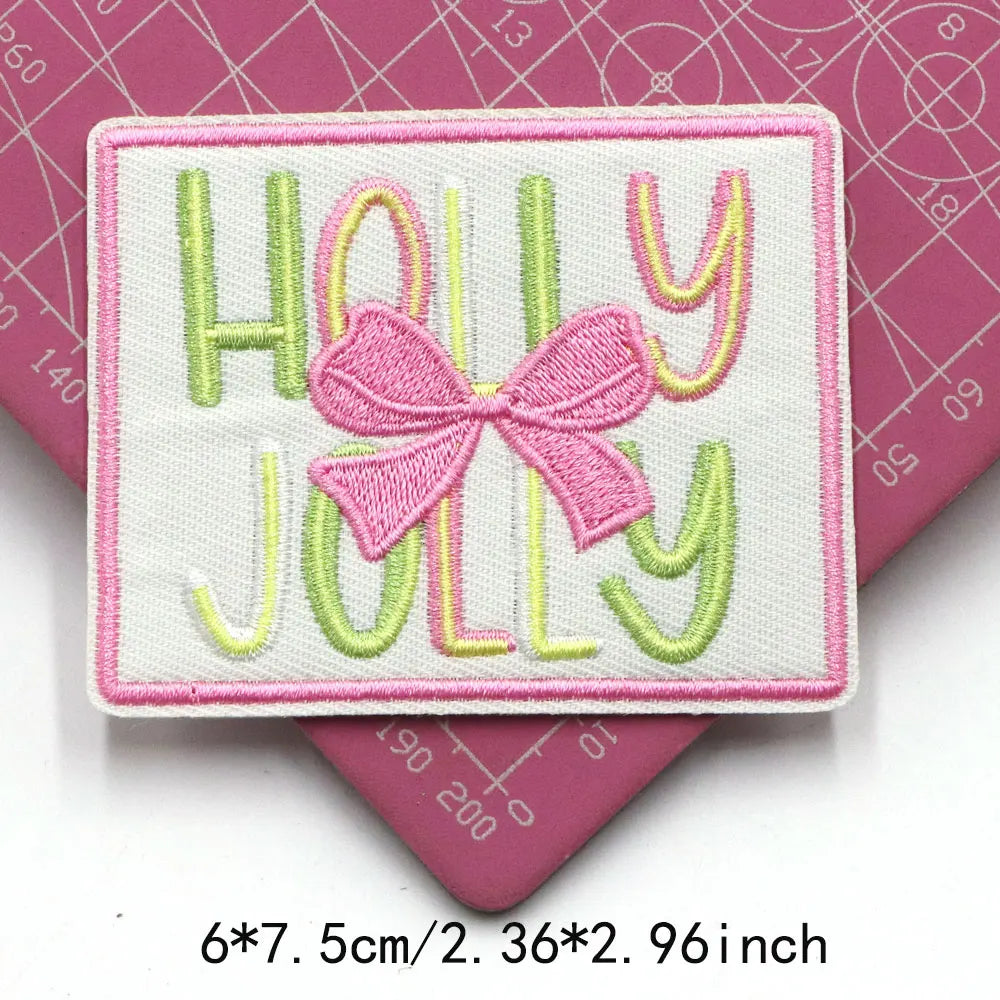 1PC Christmas Patches Iron on Patches For Clothing Chenille Embroidered Patch DIY Applique Patches With Gold Edge Patch