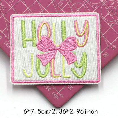 1PC Christmas Patches Iron on Patches For Clothing Chenille Embroidered Patch DIY Applique Patches With Gold Edge Patch