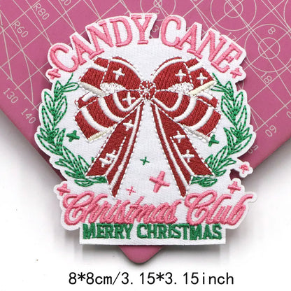 1PC Christmas Patches Iron on Patches For Clothing Chenille Embroidered Patch DIY Applique Patches With Gold Edge Patch