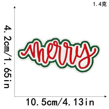 1PC Christmas Patches Iron on Patches For Clothing Chenille Embroidered Patch DIY Applique Patches With Gold Edge Patch